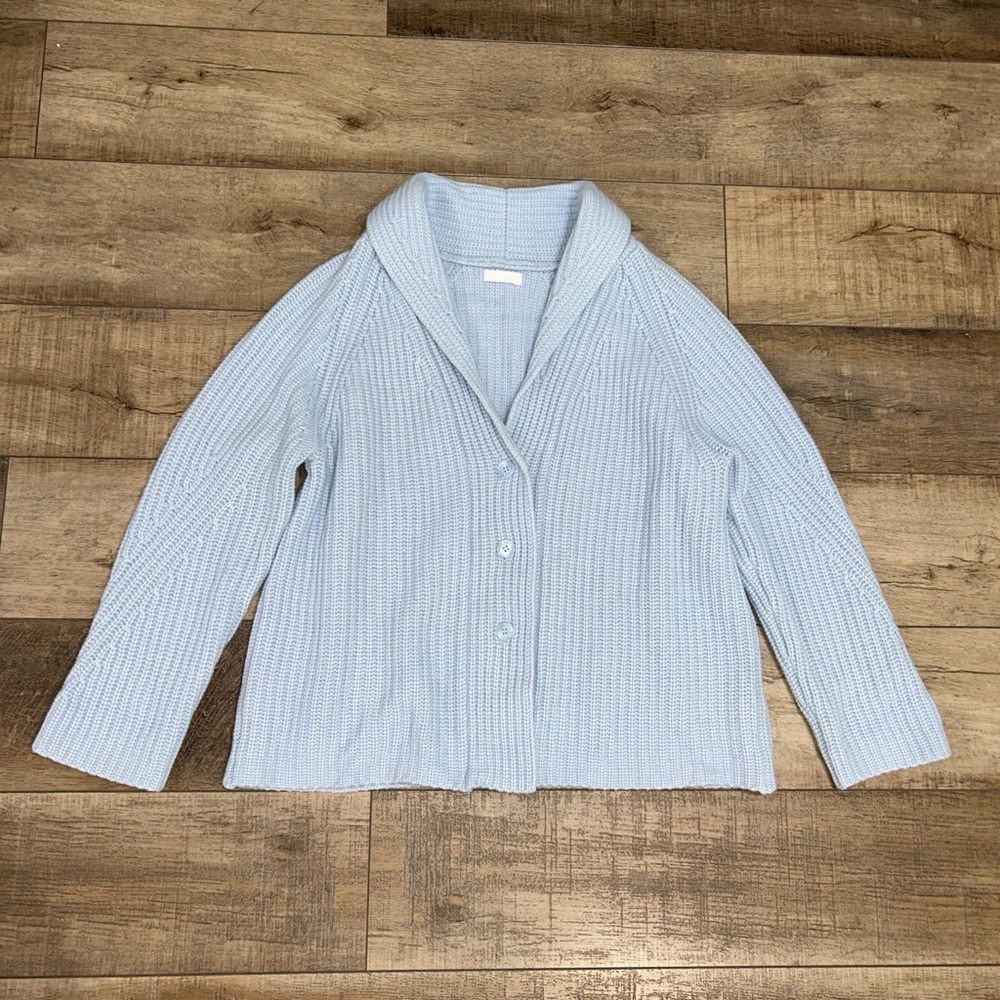 Light Blue Oversized Ribbed Button Cardigan Sweater - Picture 2 of 5